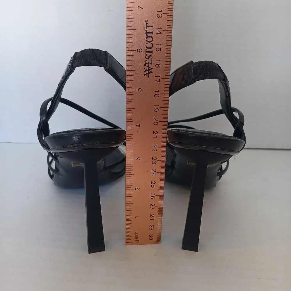 Aldo Sandals Women's Size 8 Juliet Heeled Black Straps Clear Toe Band Square Toe - Picture 10 of 12